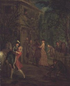 Elegant Figures Outside a House by Marcellus the Younger Laroon