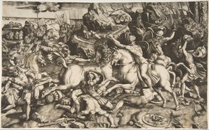 Battle Scene in a Landscape with Soldiers on Horseback and Several Fallen Men