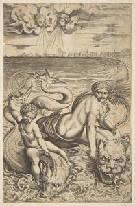 Venus and Cupid Riding Two Sea Monsters by Marco Dente
