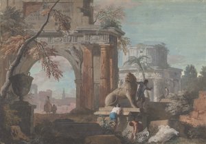 Capriccio with Roman Ruins by Marco Ricci