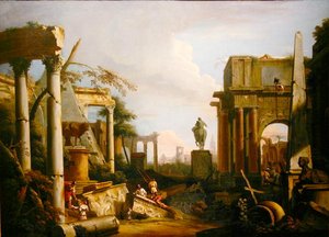 Landscape with Classical Ruins and Figures by Marco Ricci