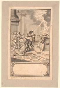 A Woman Kneeling Before an Altar with a Burning Heart
