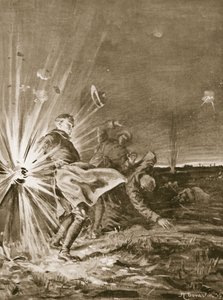 A shell bursts close to Private Jackson, blowing off his arm when assisting to bring in a wounded man by Margaret Dovaston