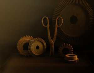 Rusty Gears And Scissors by Margaret Halaby