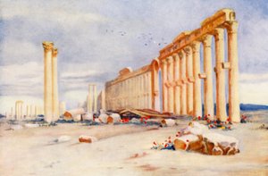 Colonnade, Palmyra, with Turkish Castle in the Distance by Margaret Thomas
