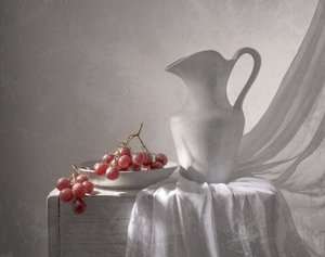 Grapes and White Pitcher