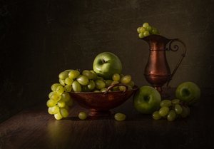 Green Grapes Copper Still Life by Margareth Perfoncio