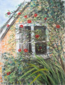 Roses over window by Margo Starkey