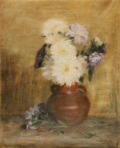 Asters in a Stoneware Jug on a Table
