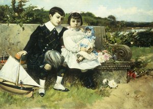 Two Children Seated on a Park Bench