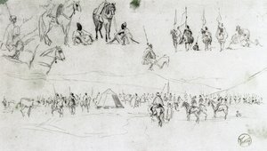 Landscape with Spanish military and Moors by Mariano Fortuny y Marsal