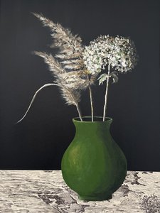 Green Vase Pampas Hydrangea by Marina Kozyr