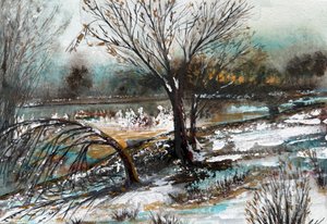 Snowy Winter River Landscape