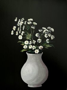 White Flower Painting – Monochrome Botanical Art in White Vase for Home, Office or Gift - 010 by Marina Kozyr