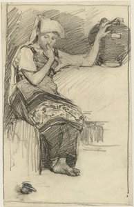 Seated Girl with a Jug by Marius Bauer
