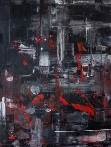 Dynamic Red Cityscape Abstract by Marloes Aerts