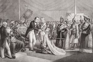 Grand Durbar at Cawnpore after the Suppression of the Sepoy Revolt, 1858, from `Illustrations of English and Scottish History