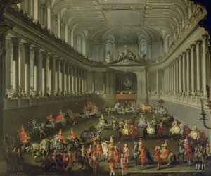 A Cavalcade in the Winter Riding School of the Vienna Hof to celebrate the defeat of the French army at Prague, 1743 by Martin II Mytens or Meytens