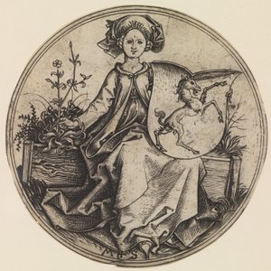 Seated Lady Holding a Shield with an Unicorn by Martin Schongauer