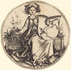 Shield with Unicorn, Held by Woman by Martin Schongauer