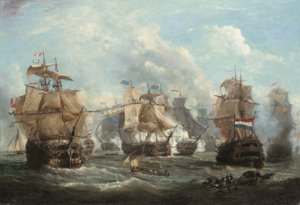 The English Flagship Venerable Engaging the Dutch Flagship Vrijheid at the Battle of Camperdown by Martin Schouman