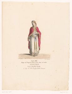 Costume of Queen Berthe from the Tragedy Le Siège de Paris (Berthe) (Theater Costumes) (Théâtre Français: Collection of Costumes by MM. J. Alaux and L. Duponchel after the Manuscript Drawings of the Bibliothèque de la Comédie)