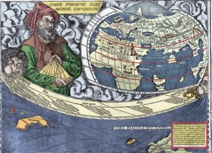 Claudius Ptolemy in the Waldseemuller map or Universalis Cosmographia - Waldseemuller Planisphere - 1507