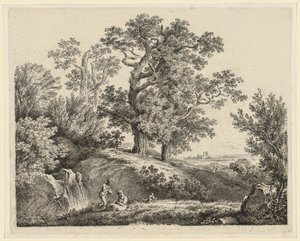 Landscape with a Waterfall and a Resting Family