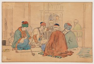 Café Interior with Men Smoking Pipes