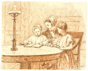 A Mother Shows Three Children a Book by Martinus Rørbye