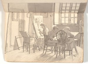 Interior of the Academy with Painting and Drawing Artists by Martinus Rørbye