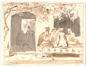 Orientals Playing Chess Outside a Turkish Coffeehouse and Barber Shop by Martinus Rørbye
