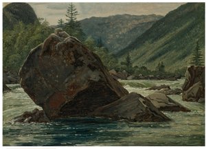 A Jutting Rock in the Rapids by Martinus Rørbye