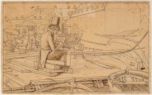 An Artist Painting by a Shipyard by Martinus Rørbye