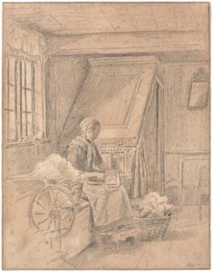 Peasant Cottage with Girl Carding Wool