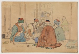 Café Interior with Men Smoking Pipes