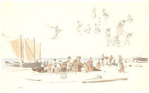 Fishermen at Skagen Unloading Boats on the Beach
