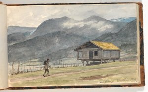 Mountain Landscape with Cottage and Wanderer
