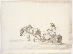 Horse-Drawn Sleigh with a Man on a Bundle of Reeds by Martinus Rørbye