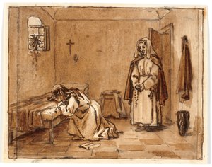 Composition Study with a Weeping Woman on Her Knees, a Letter on the Floor, Behind Her a Nun