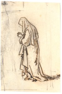 Standing woman in robe and headscarf by Martinus Rørbye