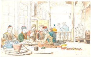 Turks Playing Board Games in a Café in Chalkis