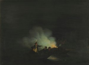 The Crossing of Matthijs Beelaerts, Commander of the National Guard, to Papendrecht on the Night of November 22, 1813 by Martinus Schouman