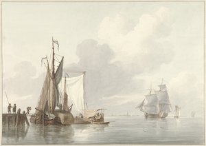 River View with Moored Ships by Martinus Schouman