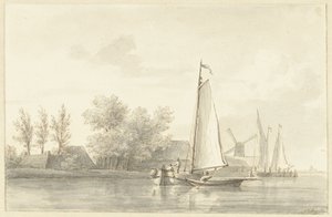 River View with Sailboat and Rowboat by Martinus Schouman