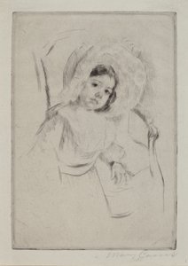 Margot in a Floppy Bonnet Leaning against a Chair by Mary Cassatt