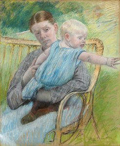 Mathilde Holding a Baby Who Reaches Out to the Right