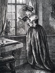 A young woman reading by an open window