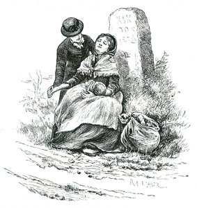 A Destitute, Unmarried Mother Found Exhausted on Her Way to the Workhouse with Her Baby. Illustration by Mary Ellen Edwards by Mary Ellen Edwards