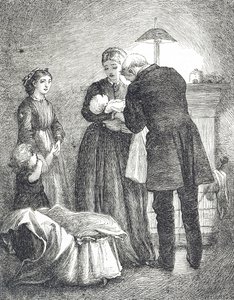 Engraving of a Doctor Examining a Baby with Measles